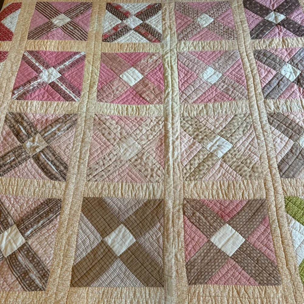 Antique Handmade 19th Century Patchwork Friendship Signature Quilt Calico 76x82